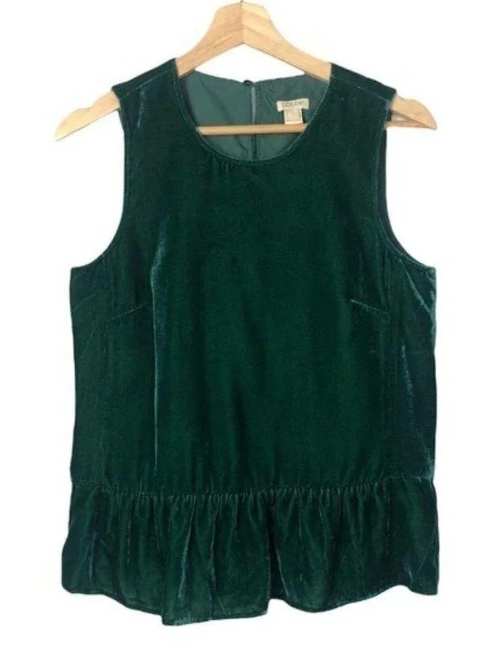 J. Crew Emerald Green Velvet Peplum Tank Top